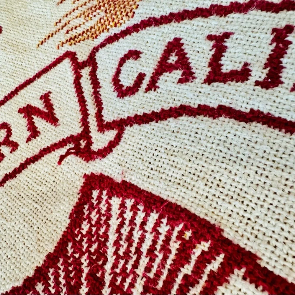 Vintage USC Trojans Throw Blanket in Cream & Cardinal/Gold